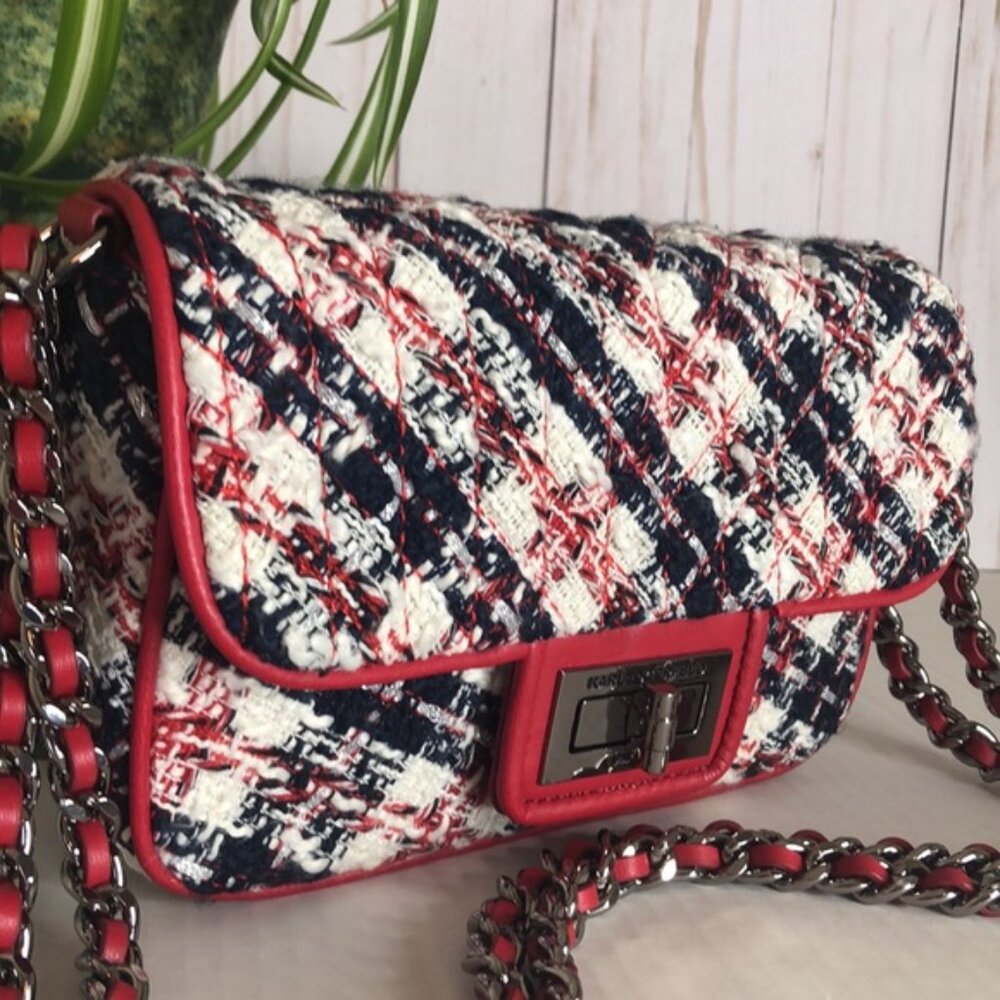 KARL LAGERFELD PARIS Agyness Tweed Crossbody Red & Blue EUC